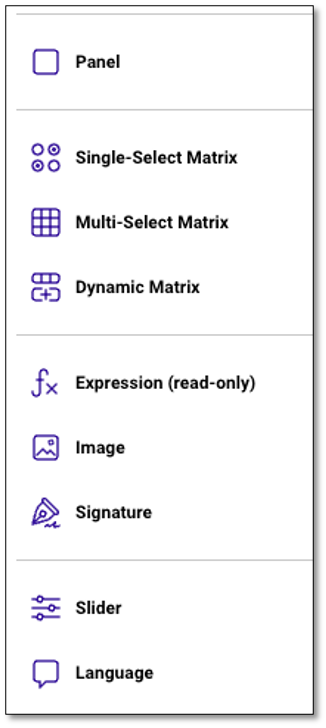 Question creation interface elements