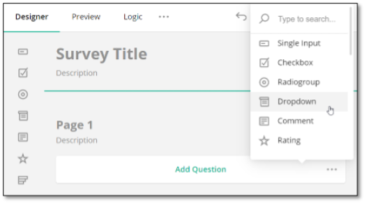 Add Question button and drag-drop interface