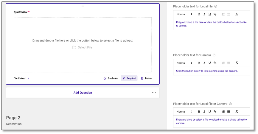 File Upload question type settings