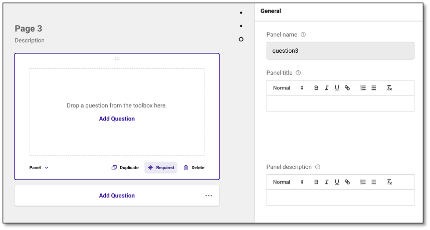 Panel question type configuration