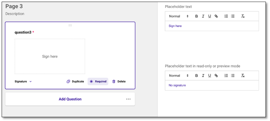 Signature question type settings
