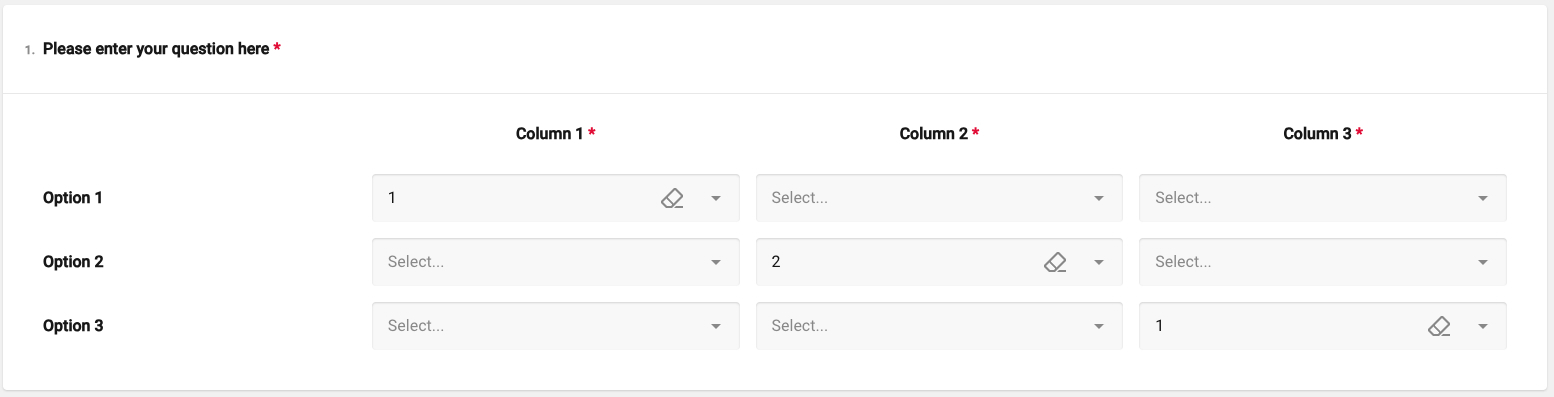 Multi-Select Matrix Example