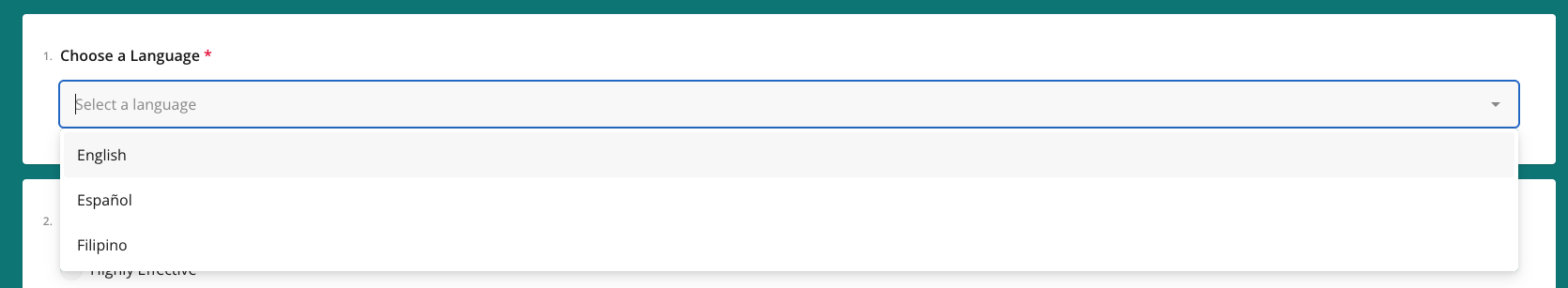 Language Selection in Live Survey