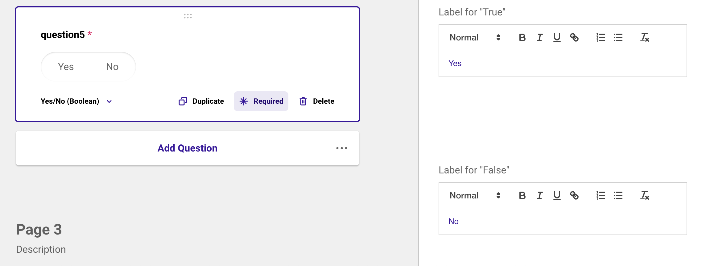 Boolean Question Text Editor