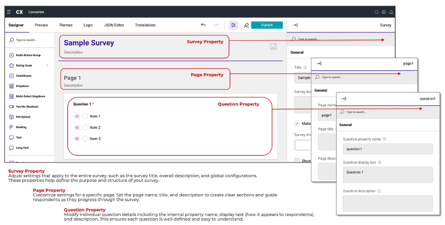 Different Panels in Survey Builder