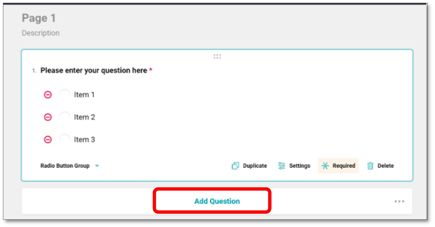 Question configuration example