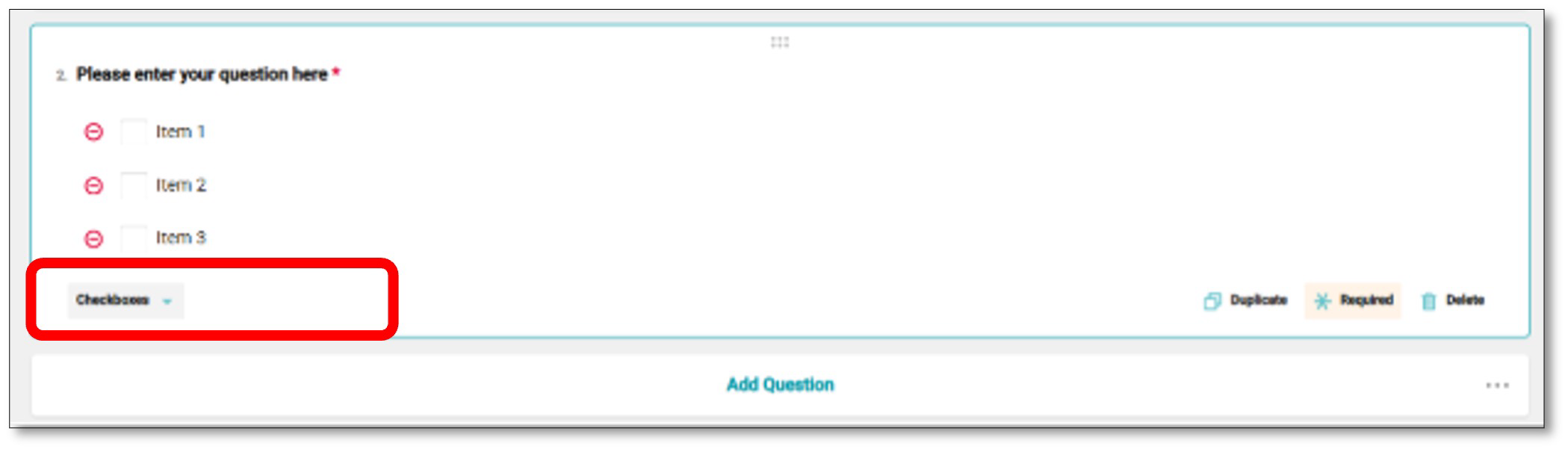 Checkbox question setup