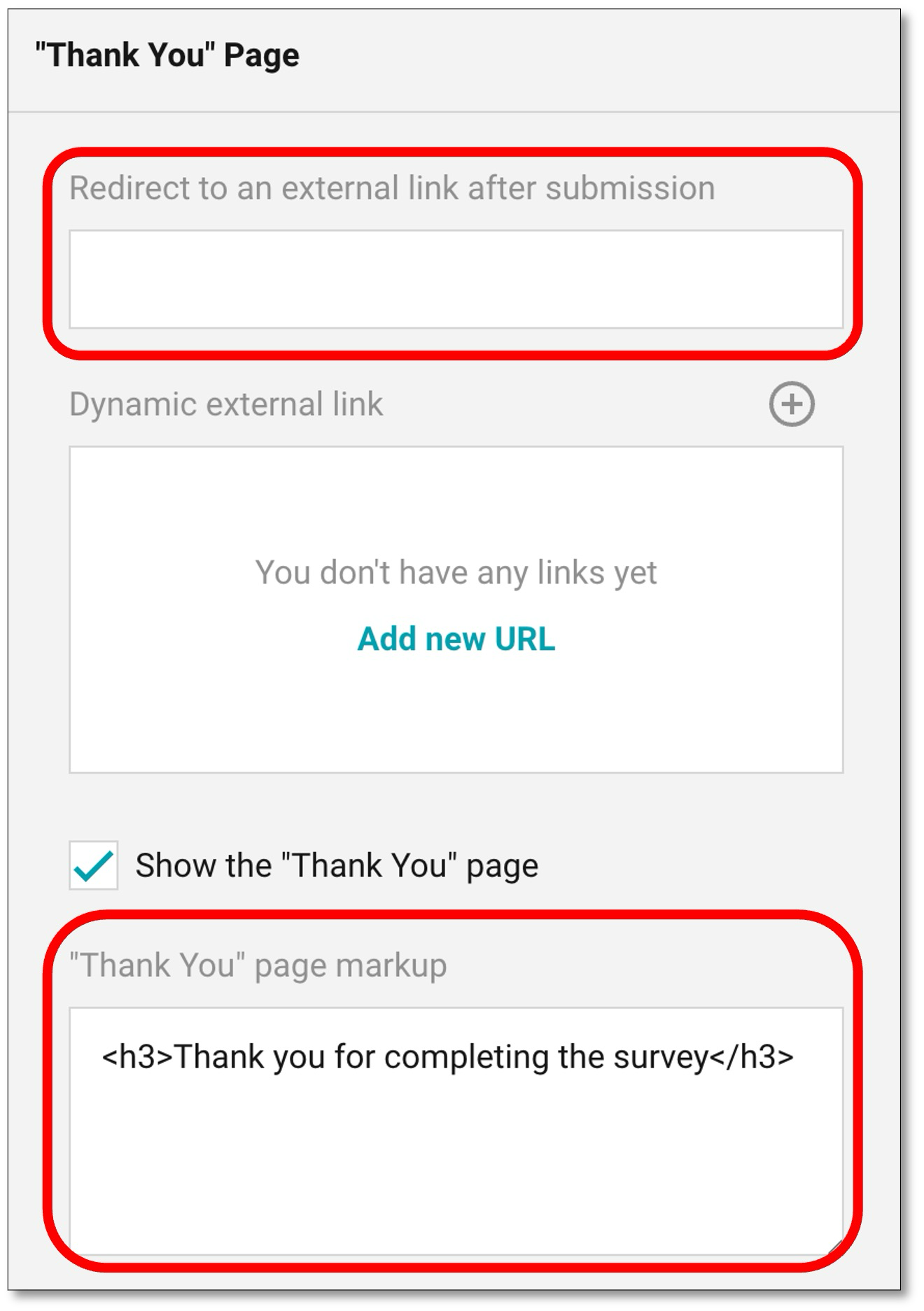 Thank You page configuration