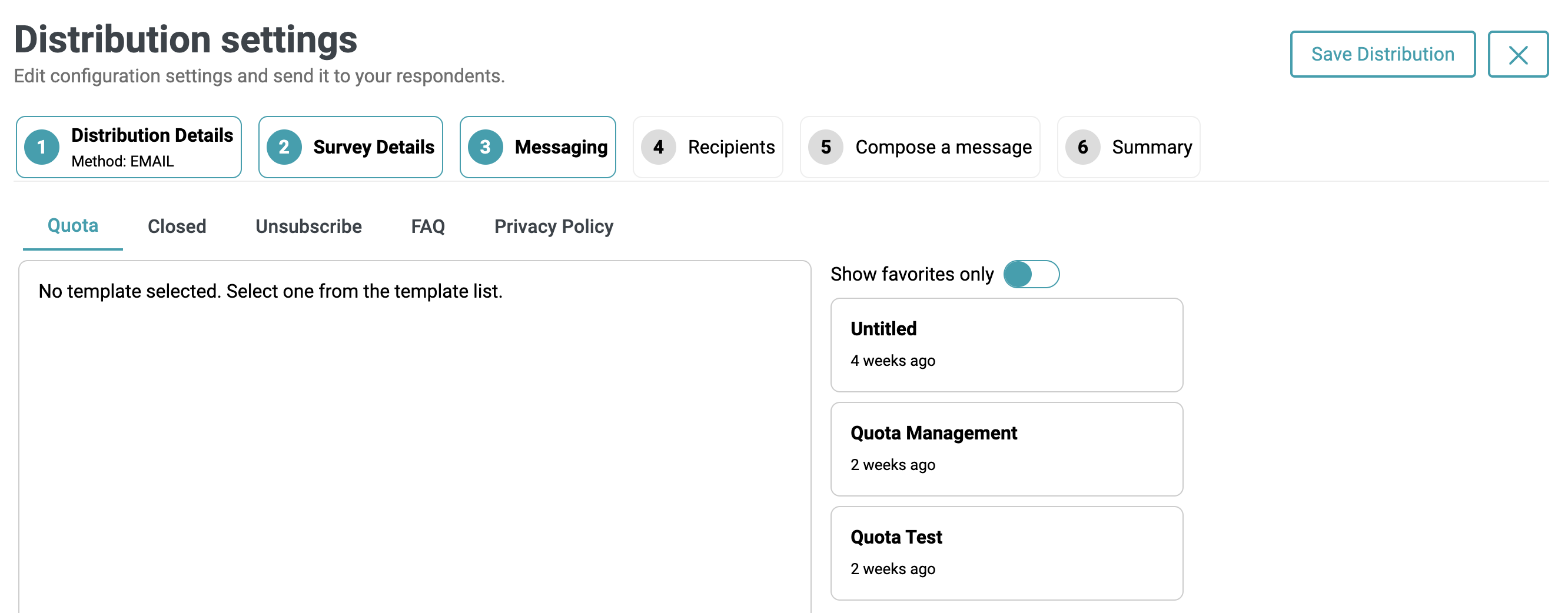 Survey configuration panel