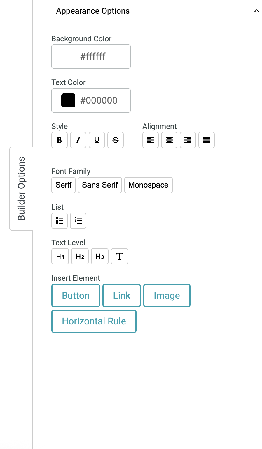 Builder Options Appearance