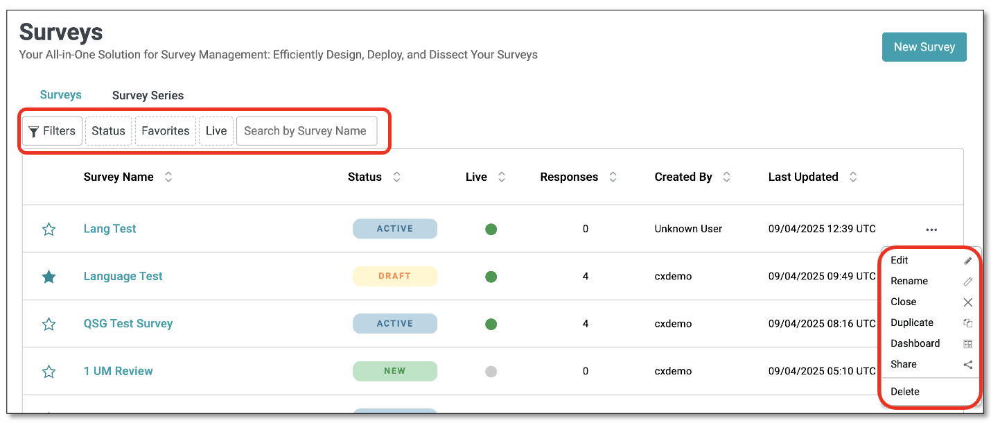 Creating a new survey