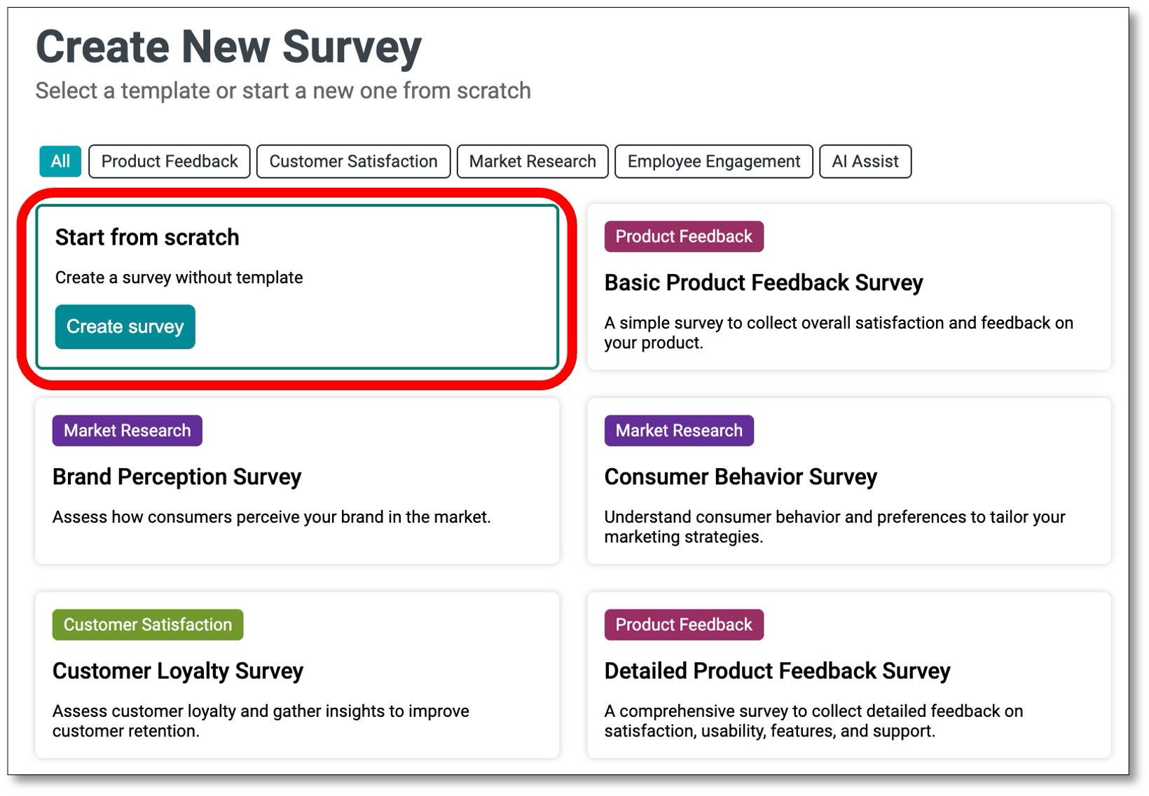 Create Survey option