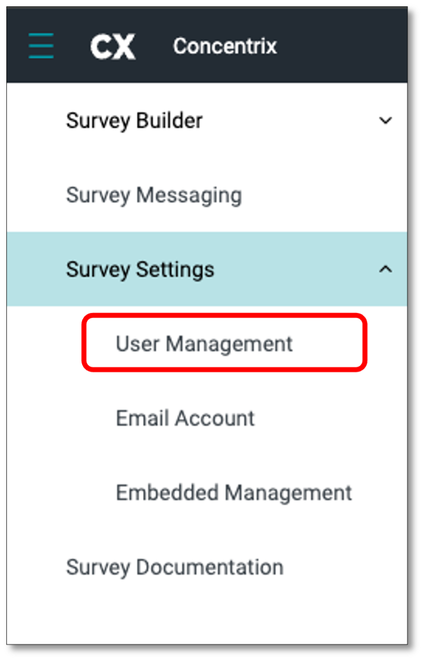User Management navigation