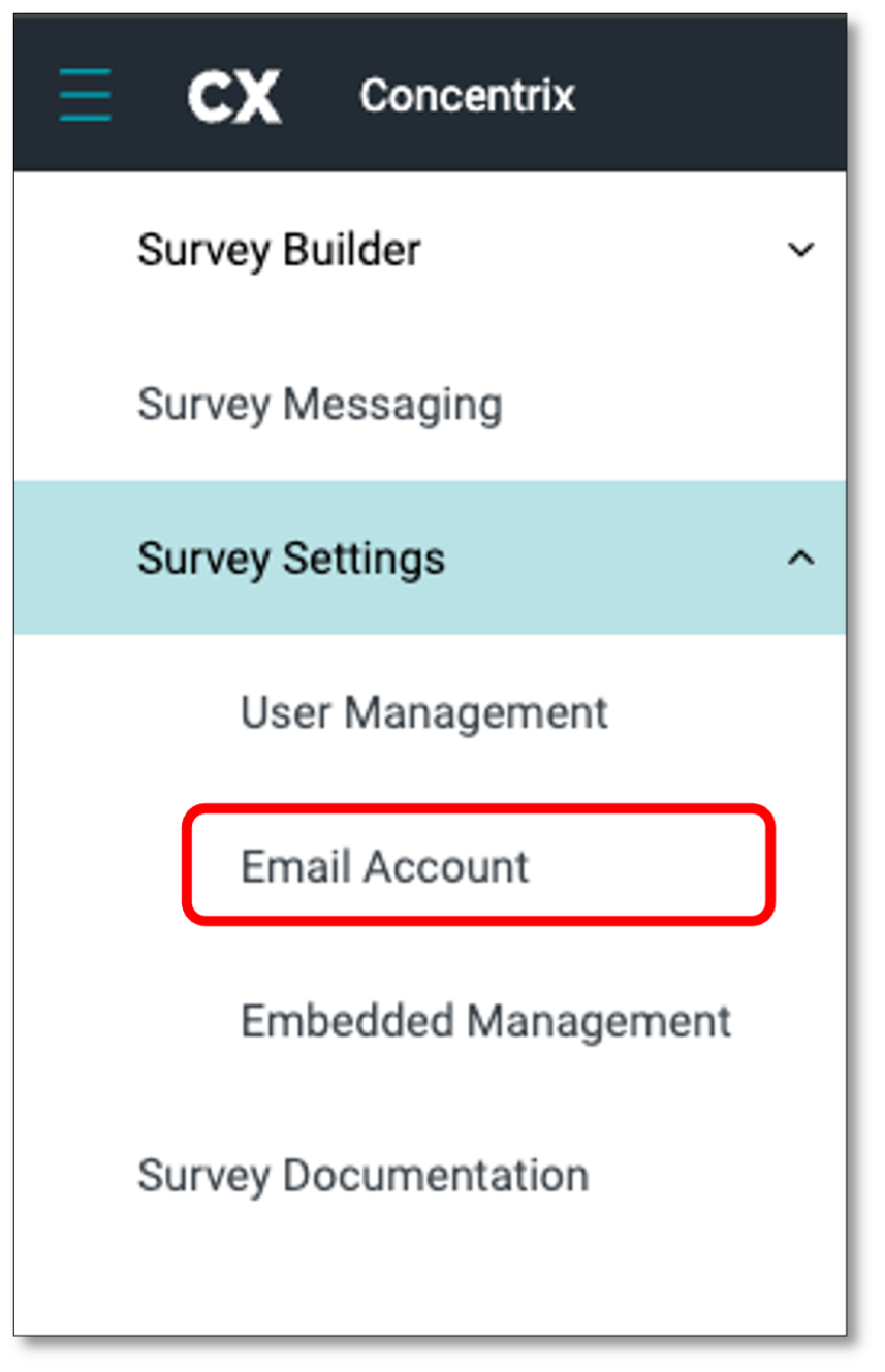 Email Account setup navigation