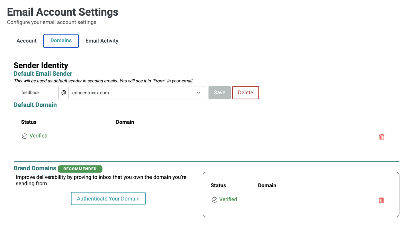 Email domains configuration