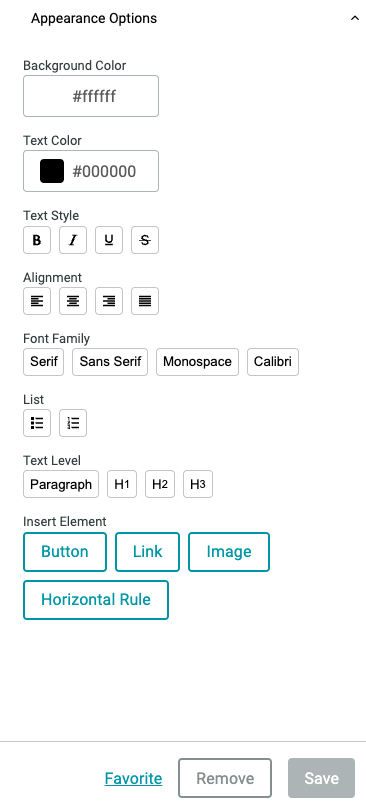 Privacy Policy appearance settings