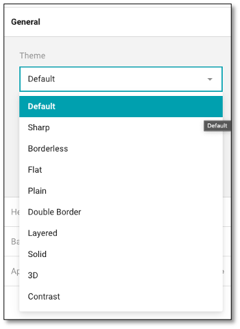 General theme dropdown with light/dark theme selection options
