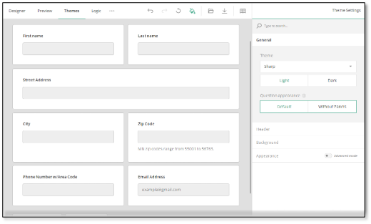 Theme dropdown menu showing available predefined theme options