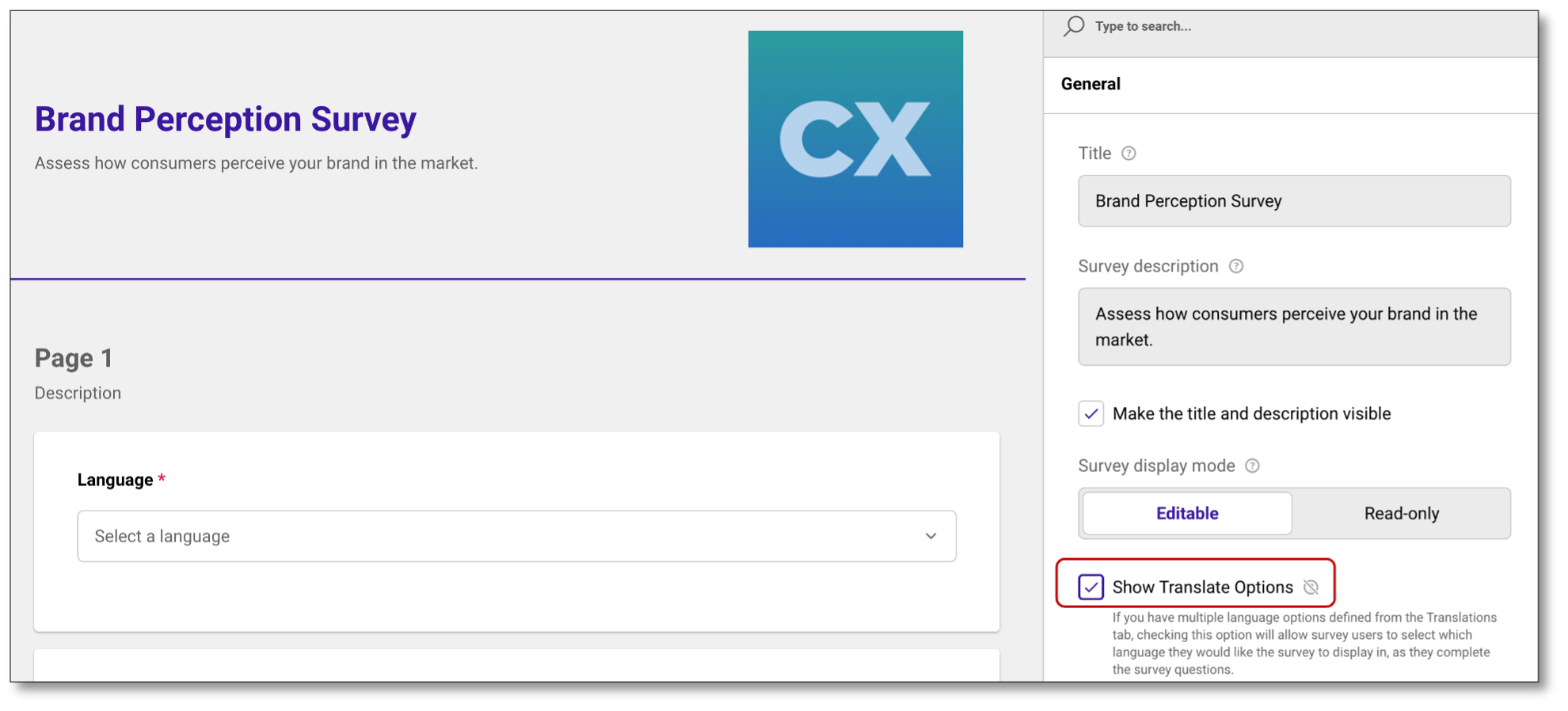 Language switcher functionality in survey preview mode