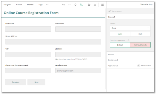 Question display showing question box framing around survey content