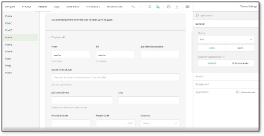 Question appearance setting showing Without Panels toggle option