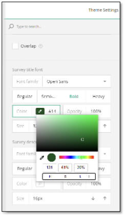Survey title font customization with family, weight, and size options