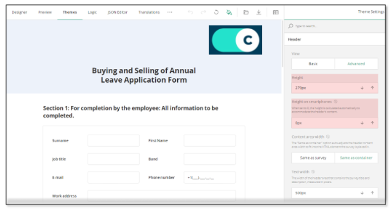 Survey title alignment options for vertical and horizontal positioning