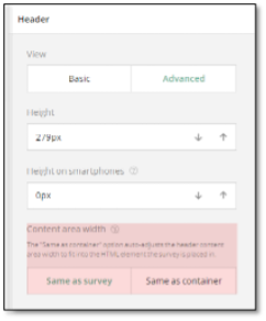 Header background settings showing color and image options