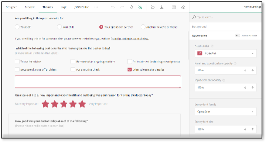 Background customization panel with color picker and image upload options