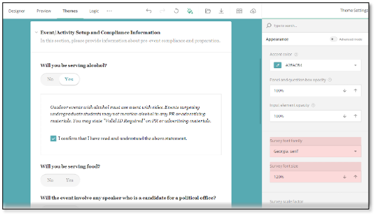Input element opacity setting for form field transparency