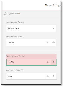 Survey font family dropdown with available typeface options