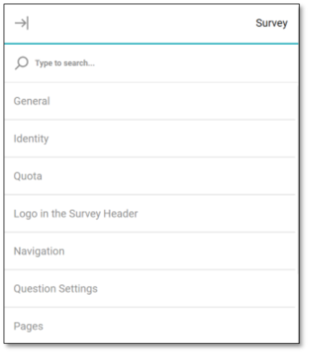 Survey Property panel access through Survey Settings icon