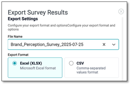 Export to File interface displaying survey name in export options