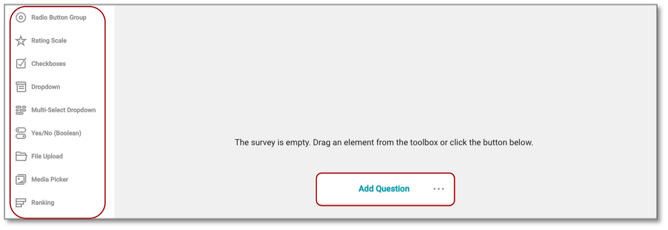 Drag and drop interface for adding questions to new survey pages