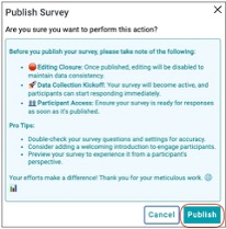 Publish survey modal with validation and accuracy review