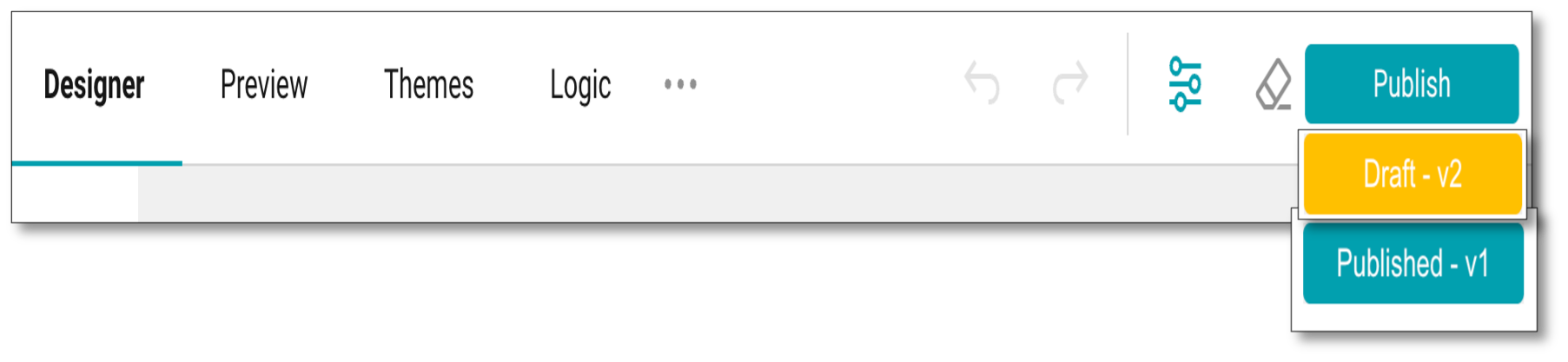 Survey status color indicators for Publish, Draft, and Published states