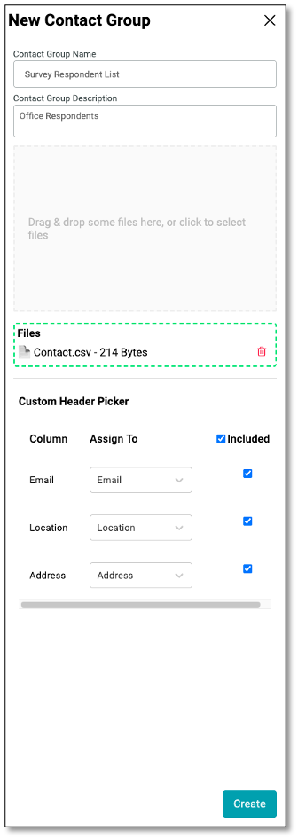 Create Contact Group interface with name and description fields