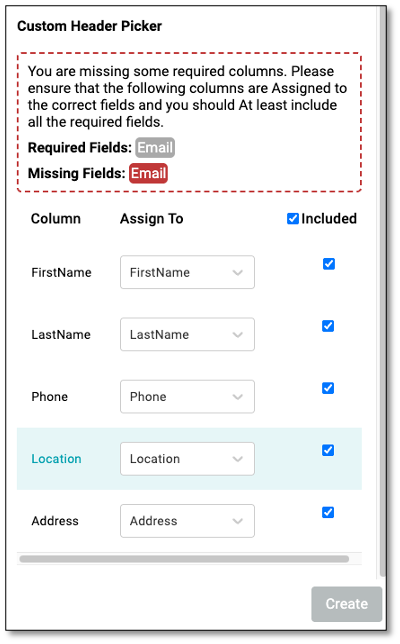 File upload area for importing CSV contact lists
