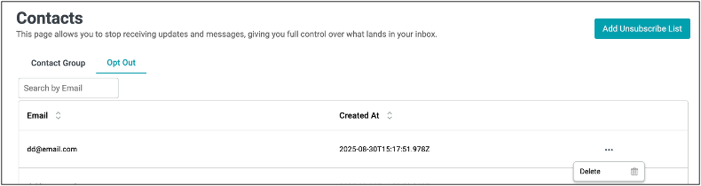 Distribution settings with contact group selection and scheduling