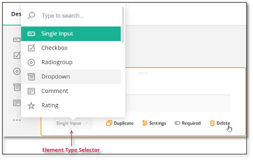 Design surface showing skeleton of new page at bottom of survey