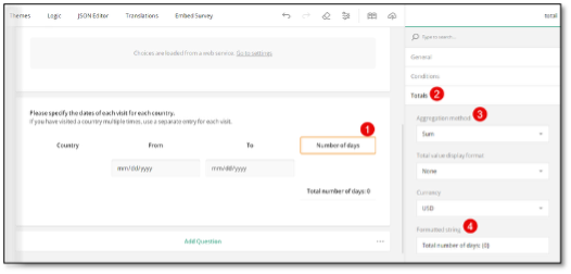 Column totals configuration with formatted string