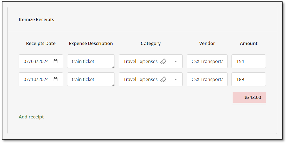 Matrix column total display showing calculated duration