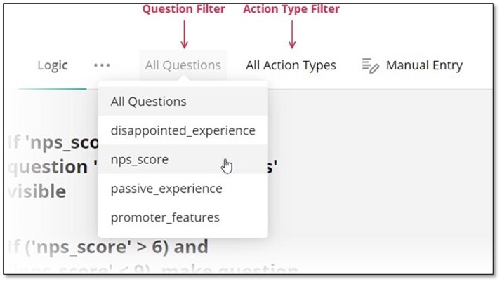 Question Filter and Action Type Filter options