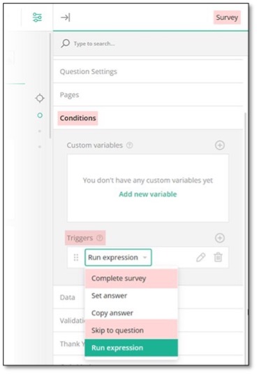 Skip Logic trigger types selection