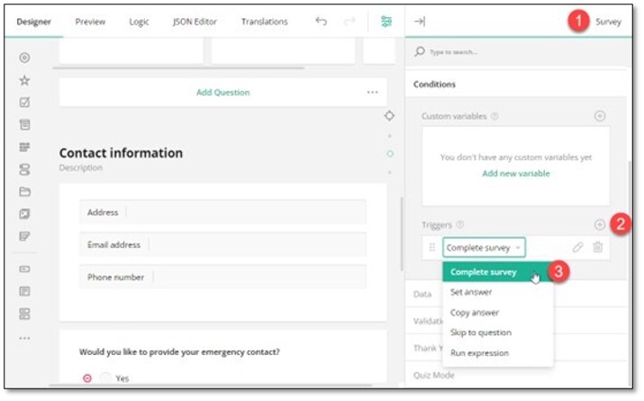 Complete survey trigger setup