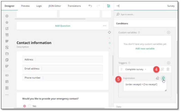 Survey completion expression builder