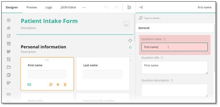 Question name property configuration