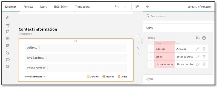 Item ID configuration for Multiple Textboxes
