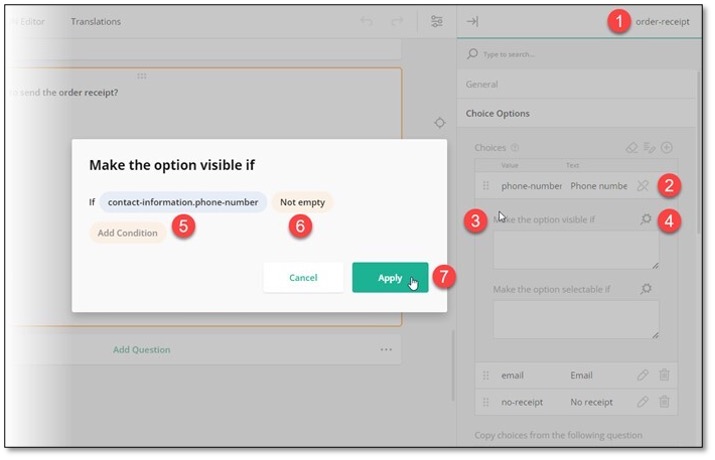 Choice option display logic example