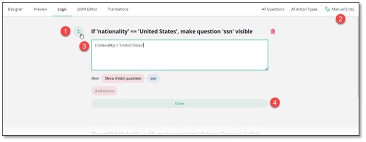 Manual entry mode for complex logic rules